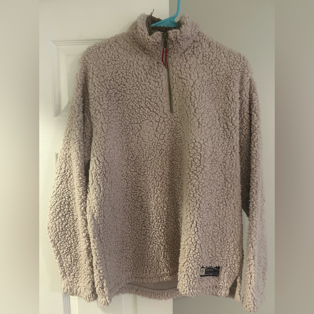 Southern Marsh dark Cream light brown 1/4 zip Sherpa Pullover Women’s XS